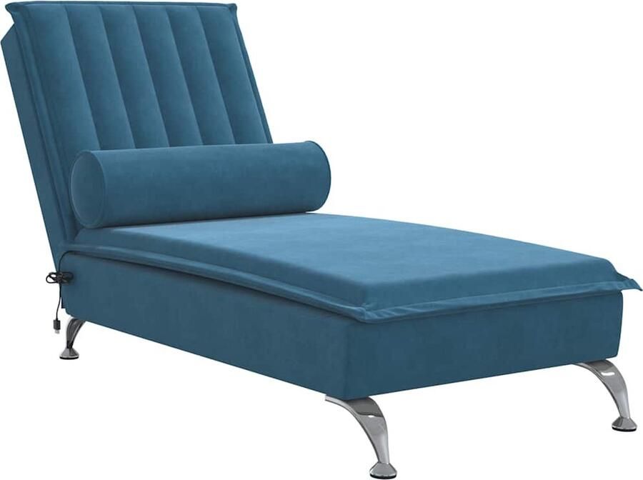 VidaXL Massage chaise longue fluweel blauw Massage Fauteuil Relaxfauteuil Loungestoel Fluweelfauteuil Blauwwarenkamermeubilair Trilfauteuil Elektrische Massage Stoel Home Wellness Ergonomische Stoel Designstoel
