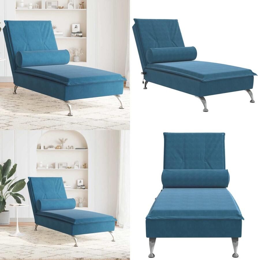 VidaXL Massage chaise longue met bolster fluweel blauw Massage Chaise Longue Massage Chaise Longues Chaise Longue Stoel Chaise Longue Bank