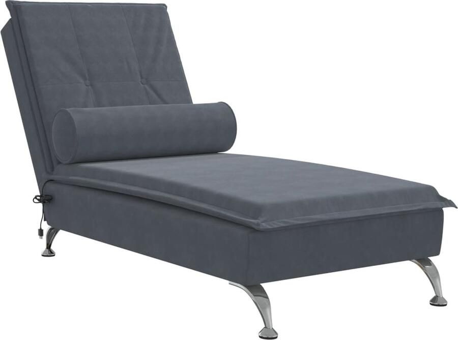 VidaXL Massage chaise longue met bolster fluweel donkergrijs - Foto 3