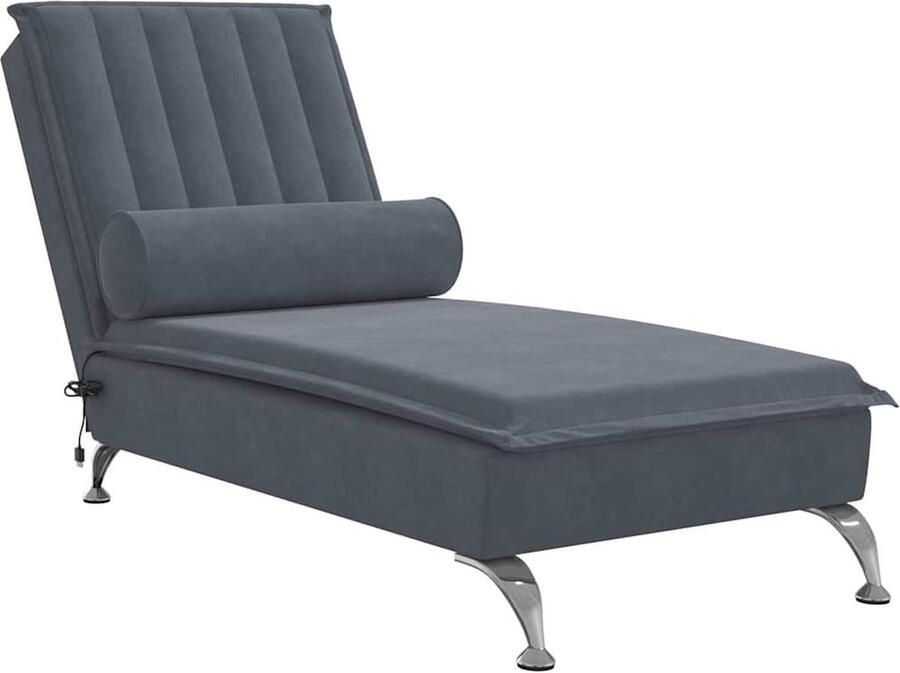 VidaXL Massage chaise longue met bolster fluweel donkergrijs