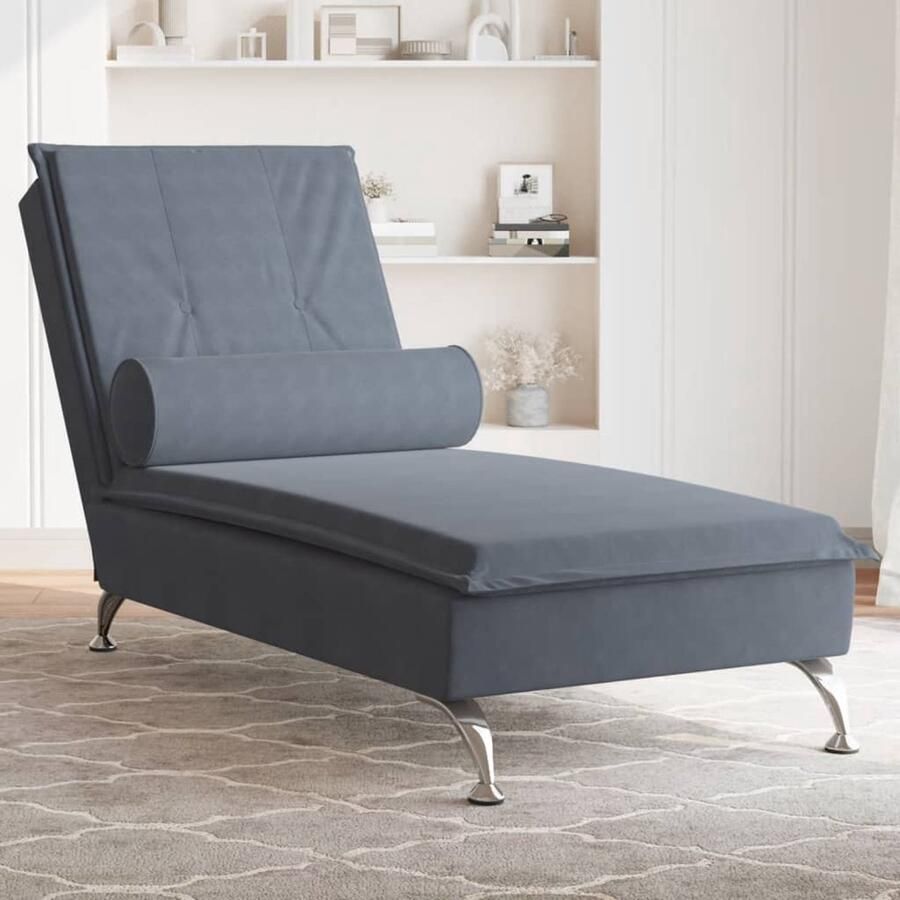 VidaXL Massage chaise longue met bolster fluweel donkergrijs