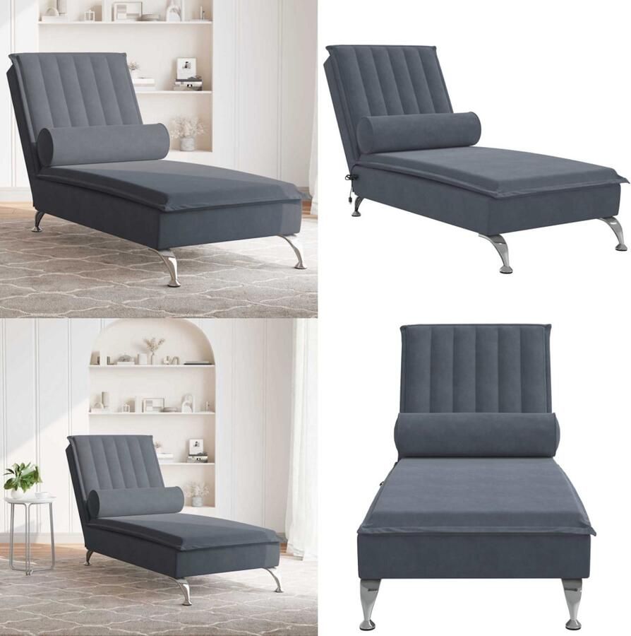 VidaXL Massage chaise longue met bolster fluweel donkergrijs Massage Chaise Longue Massage Chaise Longues Chaise Longue Stoel Chaise Longue Bank