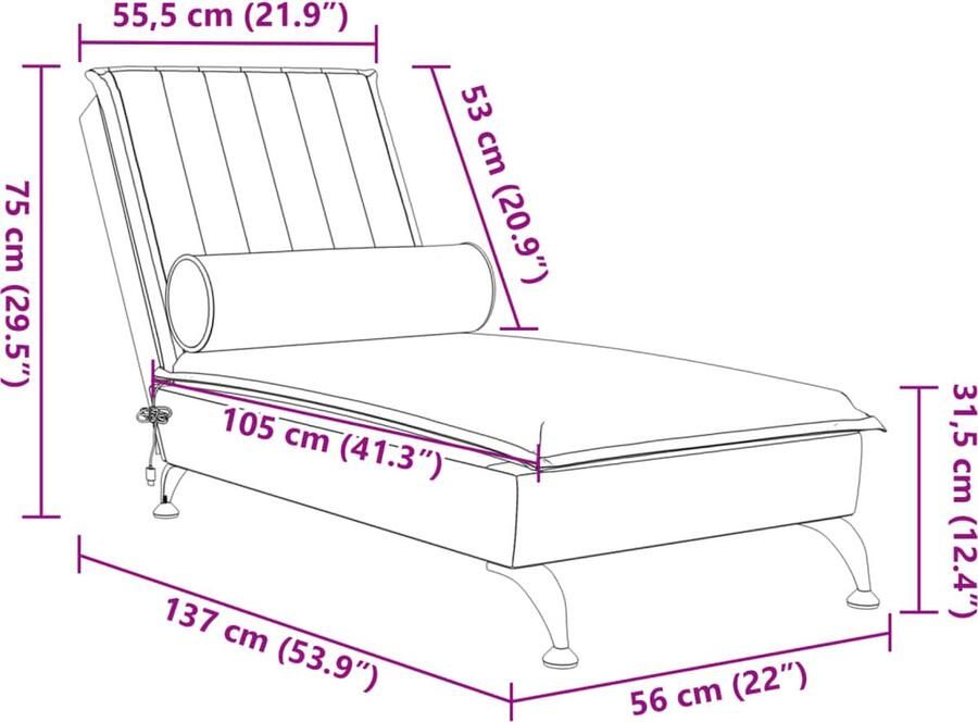 VidaXL -Massage-chaise-longue-met-bolster-fluweel-donkergroen - Foto 3