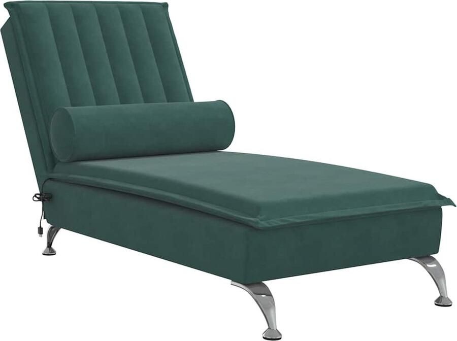 VidaXL Massage Chaise Longue Fluweel Donkergroen Massage Fauteuil Loungestoel Relaxfauteuil Trilfauteuil Fluweelfauteuil Donkere Groene Stoffen Meubels