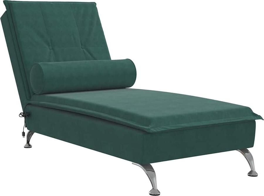The Living Store Chaise Longue Donkergroen Fluweel Multiplex 136.5 x 56 x 75 cm Trilfunctie Massage Fauteuil Relaxfauteuil Loungestoel Fluweelfauteuil Donkere Fauteuils - Foto 3