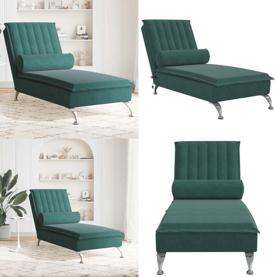 VidaXL Massage chaise longue met bolster fluweel donkergroen Massage Chaise Longue Massage Chaise Longues Chaise Longue Stoel Chaise Longue Bank