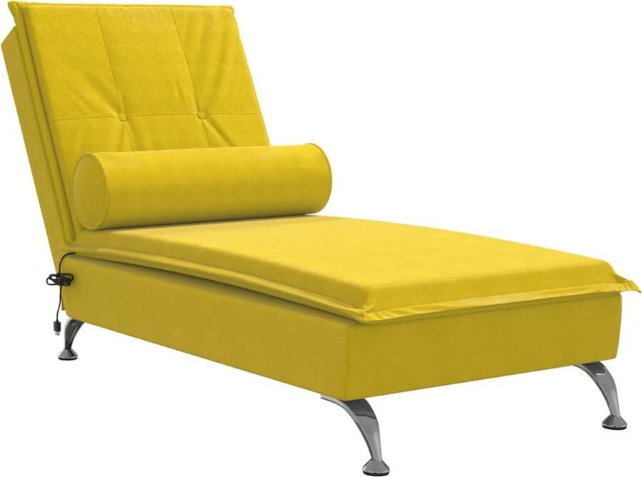VidaXL Massage chaise longue met bolster fluweel geel - Foto 5