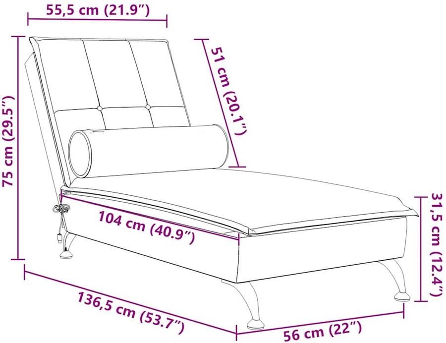 VidaXL Massage chaise longue met bolster fluweel geel - Foto 4