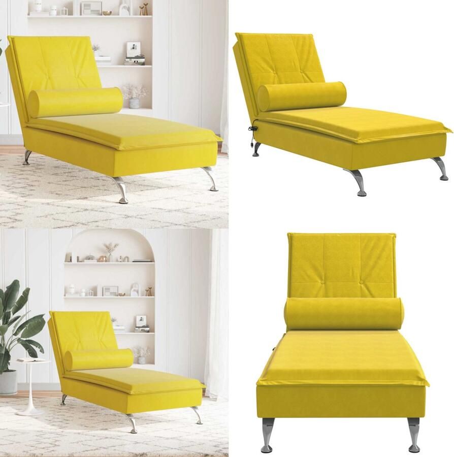 VidaXL Massage chaise longue met bolster fluweel geel Massage Chaise Longue Massage Chaise Longues Chaise Longue Stoel Chaise Longue Bank