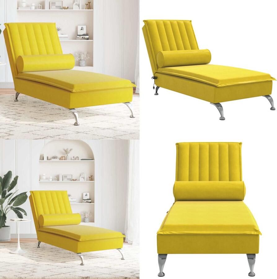 VidaXL Massage chaise longue met bolster fluweel geel Massage Chaise Longue Massage Chaise Longues Chaise Longue Stoel Chaise Longue Bank