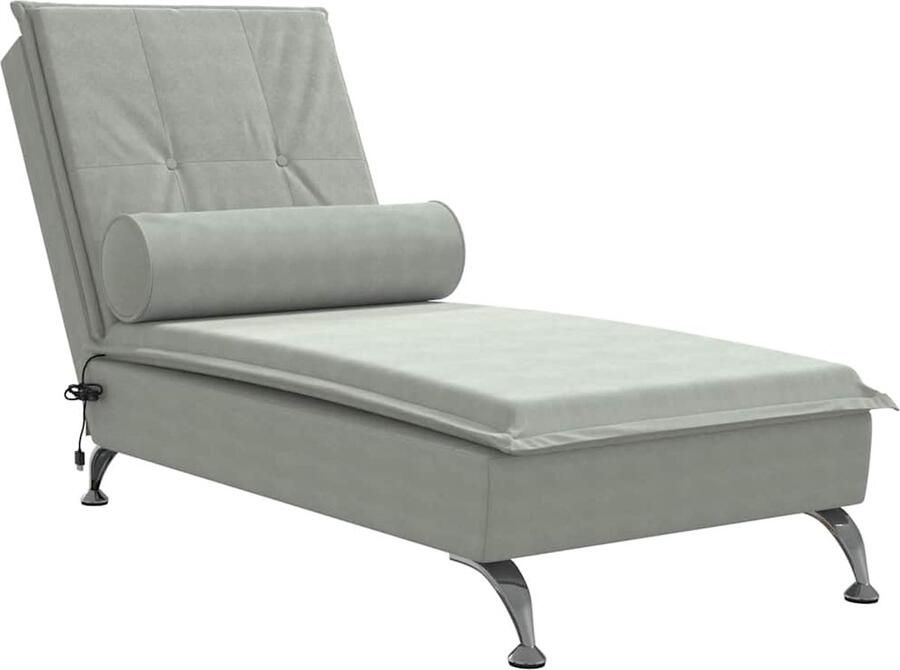 VidaXL Massage chaise longue met bolster fluweel lichtgrijs - Foto 2