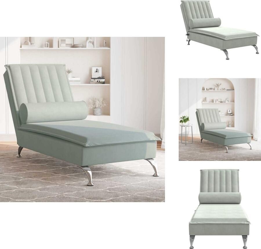VidaXL -Massage-chaise-longue-met-bolster-fluweel-lichtgrijs