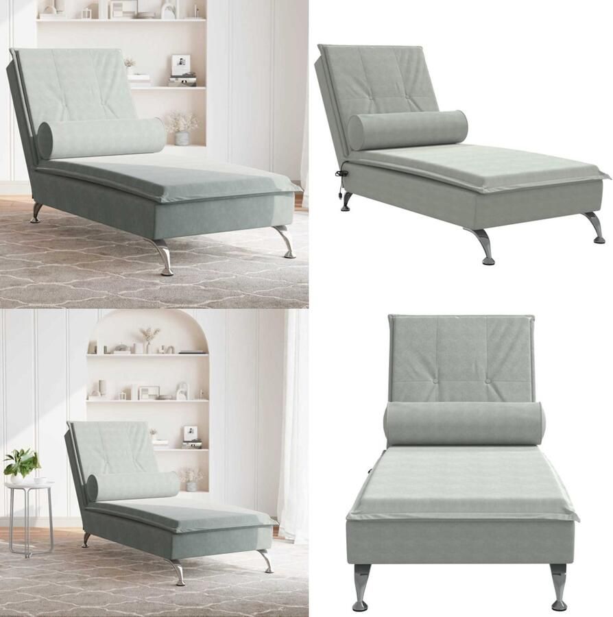 VidaXL Massage chaise longue met bolster fluweel lichtgrijs Massage Chaise Longue Massage Chaise Longues Chaise Longue Stoel Chaise Longue Bank