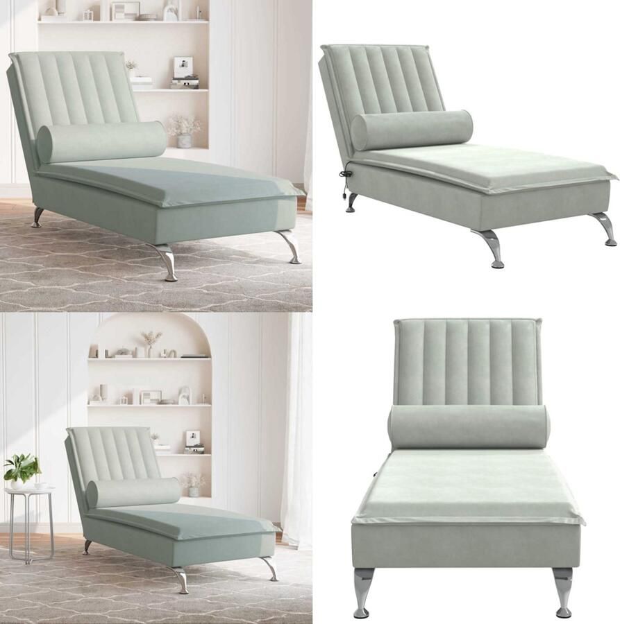 VidaXL Massage chaise longue met bolster fluweel lichtgrijs Massage Chaise Longue Massage Chaise Longues Chaise Longue Stoel Chaise Longue Bank