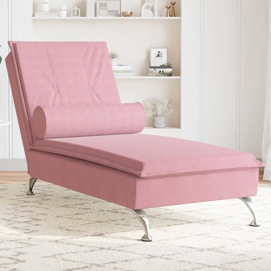 VidaXL Massage chaise longue met bolster fluweel roze