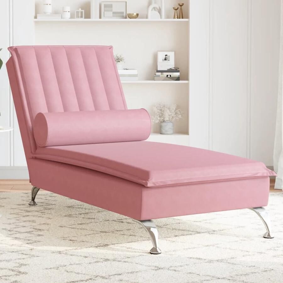 VidaXL Massage chaise longue met bolster fluweel roze
