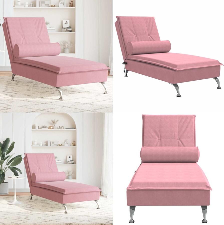 VidaXL Massage chaise longue met bolster fluweel roze Massage Chaise Longue Massage Chaise Longues Chaise Longue Stoel Chaise Longue Bank
