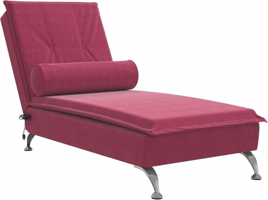 VidaXL Massage chaise longue met bolster fluweel wijnrood - Foto 2