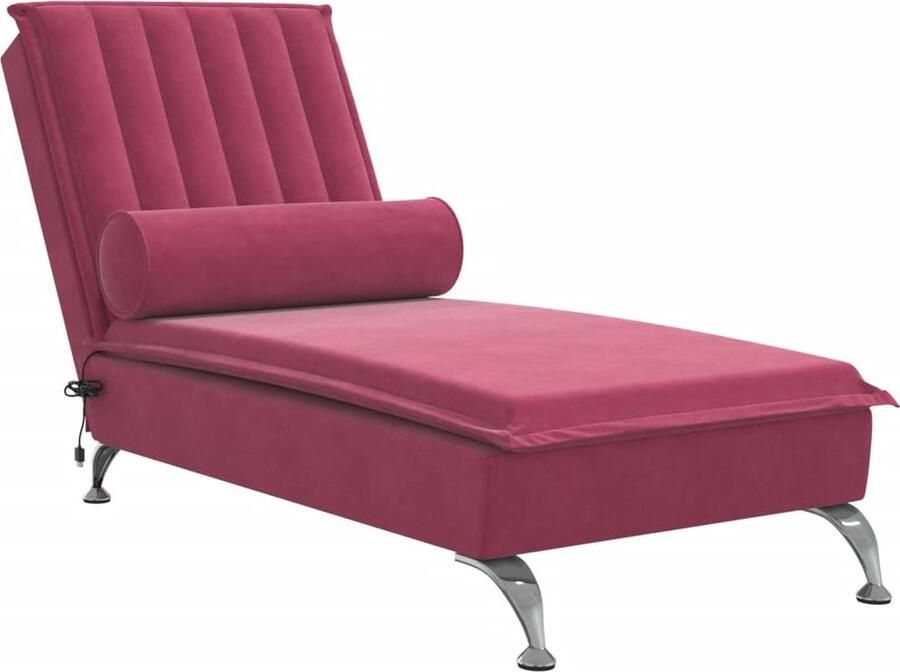 VidaXL Massage chaise longue met bolster fluweel wijnrood - Foto 3