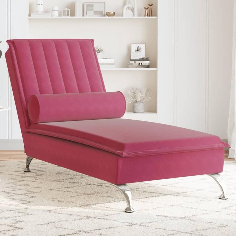 VidaXL Massage chaise longue met bolster fluweel wijnrood