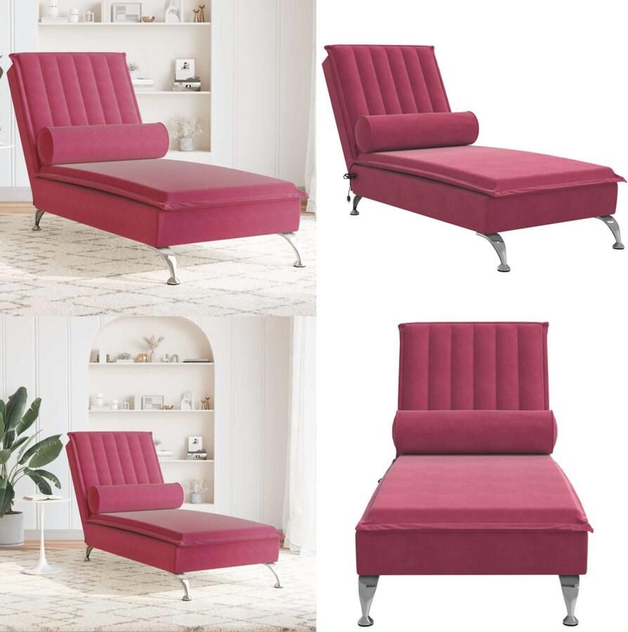 VidaXL Massage chaise longue met bolster fluweel wijnrood Massage Chaise Longue Massage Chaise Longues Chaise Longue Stoel Chaise Longue Bank