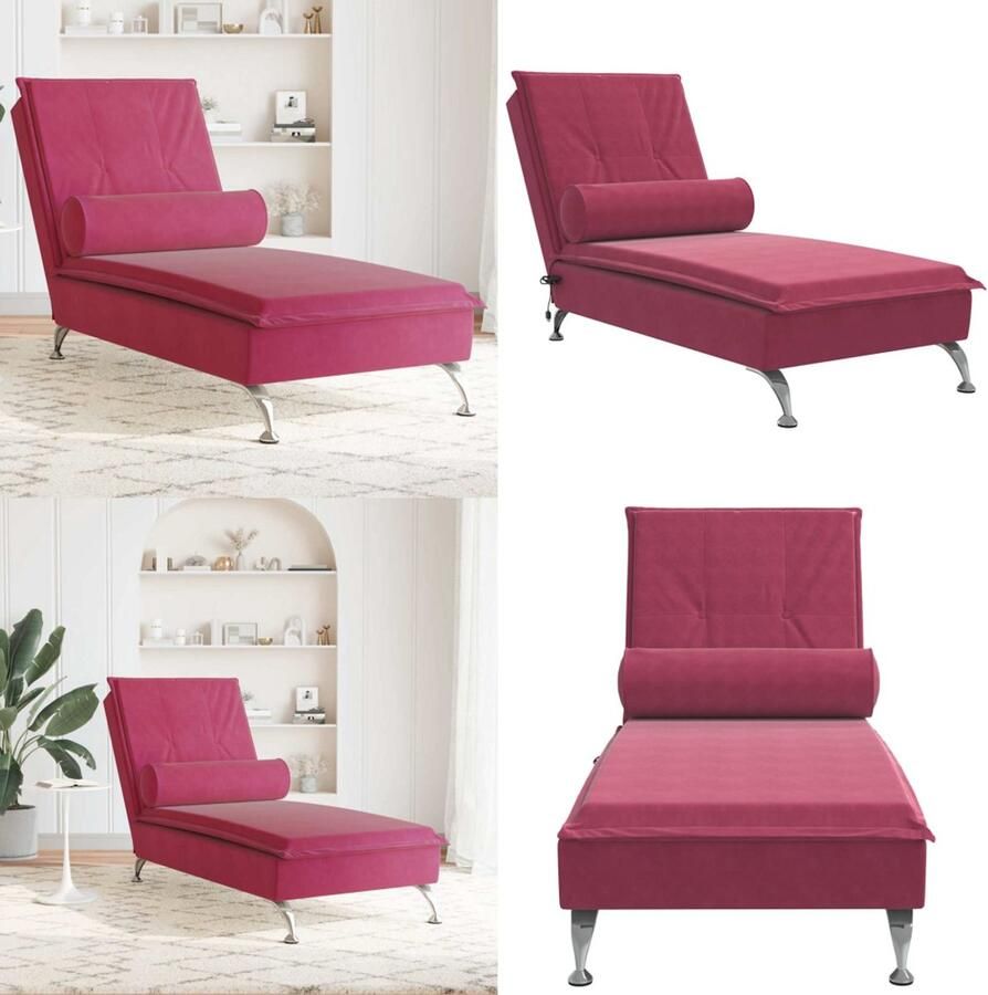 VidaXL Massage chaise longue met bolster fluweel wijnrood Massage Chaise Longue Massage Chaise Longues Chaise Longue Stoel Chaise Longue Bank