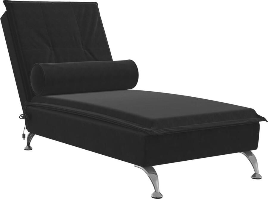 VidaXL Massage chaise longue met bolster fluweel zwart