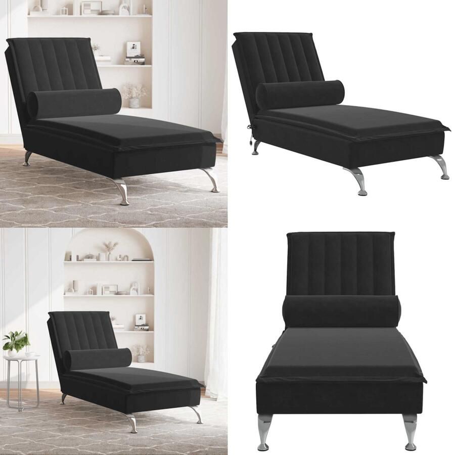 VidaXL Massage chaise longue met bolster fluweel zwart Massage Chaise Longue Massage Chaise Longues Chaise Longue Stoel Chaise Longue Bank