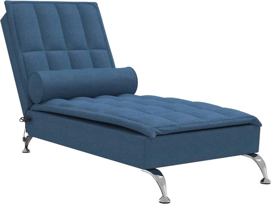 VidaXL Massage chaise longue met bolster stof blauw