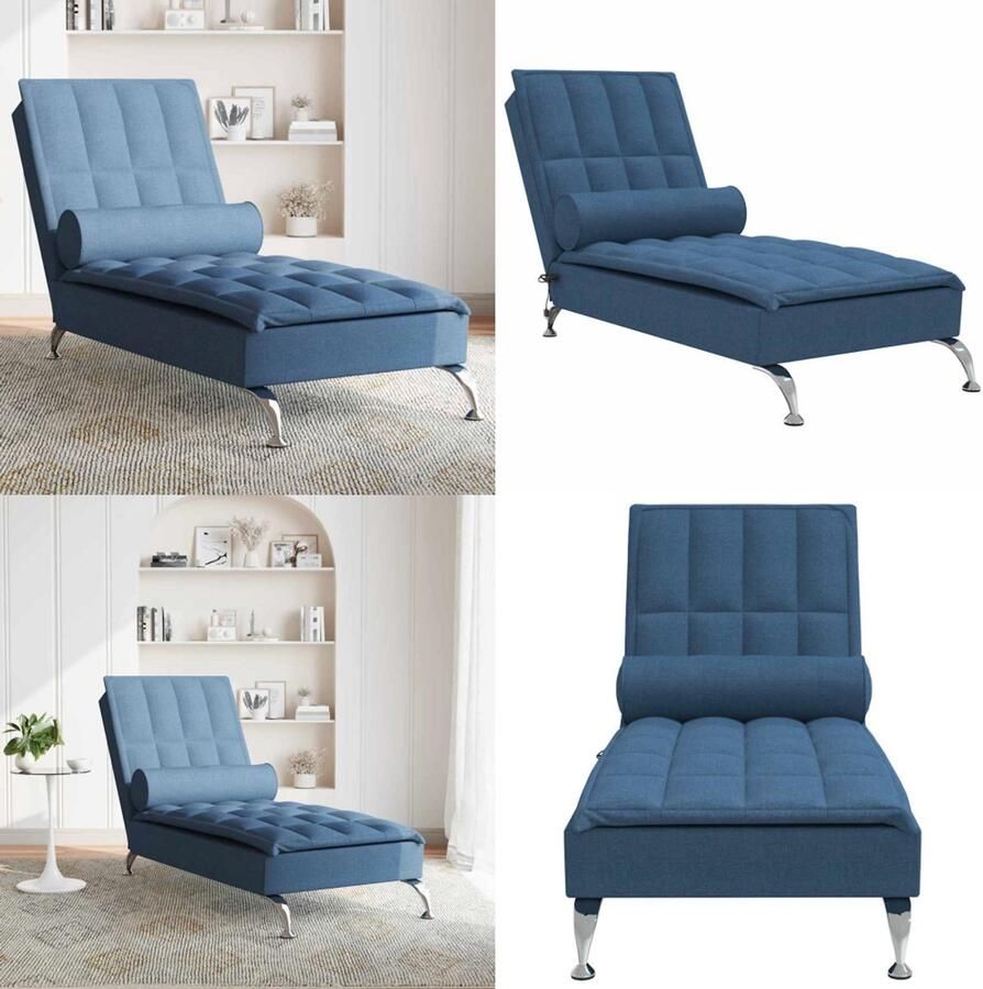VidaXL Massage chaise longue met bolster stof blauw Massage Chaise Longue Massage Chaise Longues Chaise Longue Stoel Chaise Longue Bank