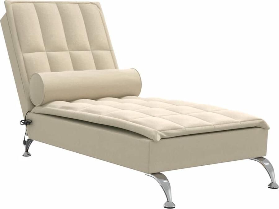 VidaXL Massage chaise longue met bolster stof crèmekleurig