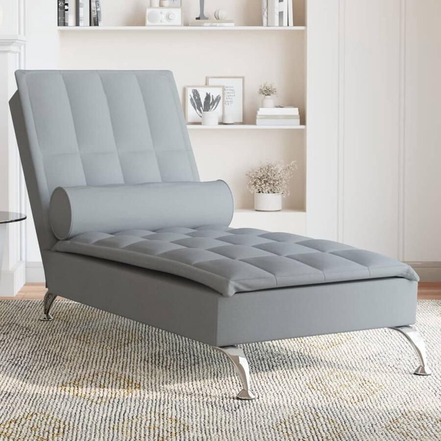 VidaXL -Massage-chaise-longue-met-bolster-stof-lichtgrijs - Foto 3