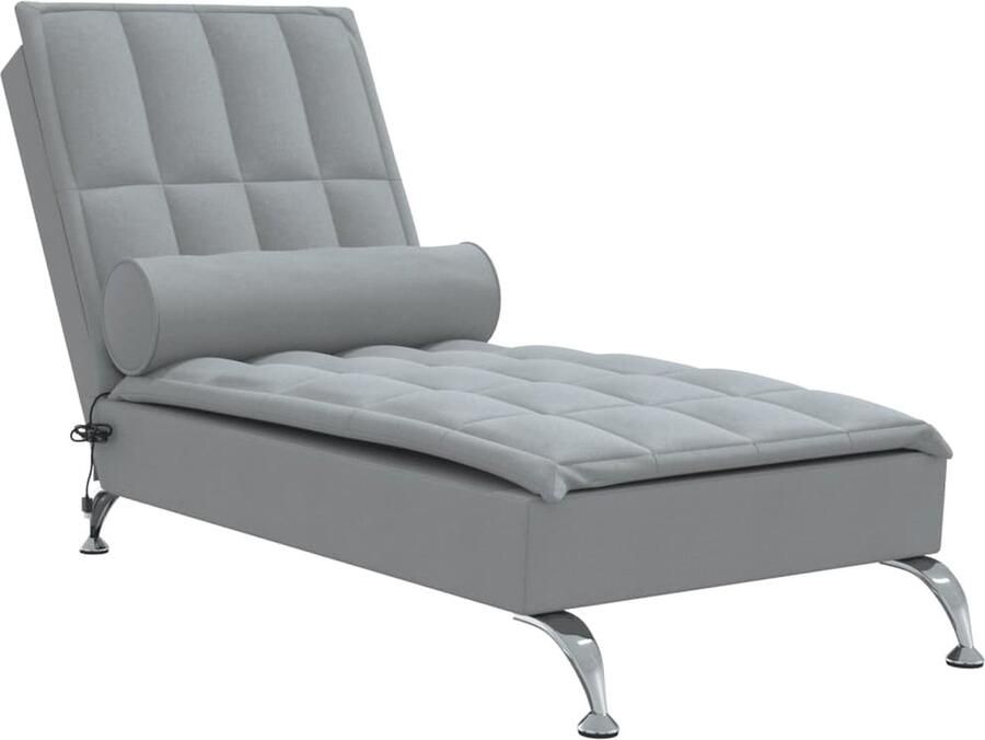 VidaXL -Massage-chaise-longue-met-bolster-stof-lichtgrijs