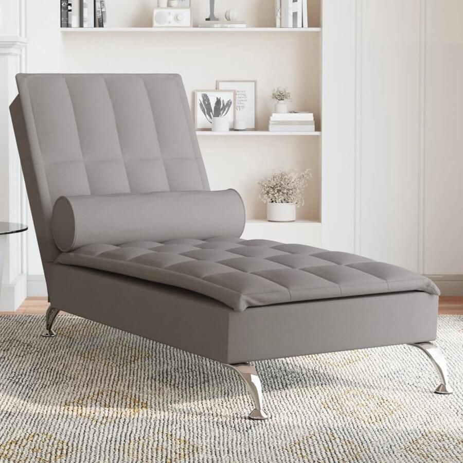 VidaXL Massage chaise longue met bolster stof taupe - Foto 2