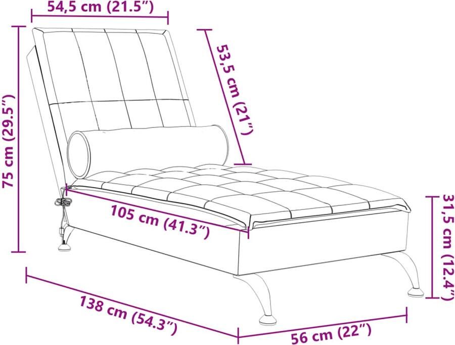 VidaXL Massage chaise longue met bolster stof zwart