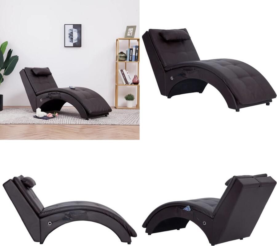 VidaXL Massage chaise longue met kussen kunstleer bruin Chaise Longue Chaise Longues Ligstoel Ligstoelen