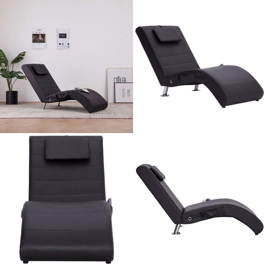 VidaXL Massage chaise longue met kussen kunstleer bruin Chaise Longue Chaise Longues Ligstoel Ligstoelen