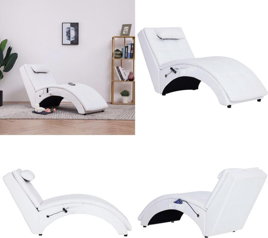 VidaXL Massage chaise longue met kussen kunstleer wit Chaise Longue Chaise Longues Ligstoel Ligstoelen