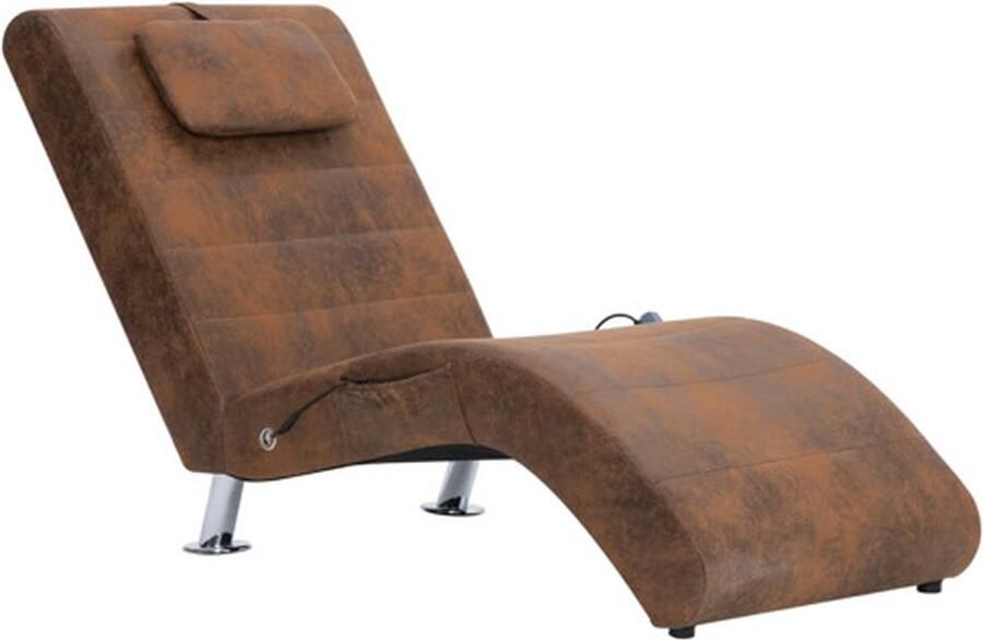 VidaXL Massage chaise longue met kussen kunstsuÃ¨de bruin - Foto 2