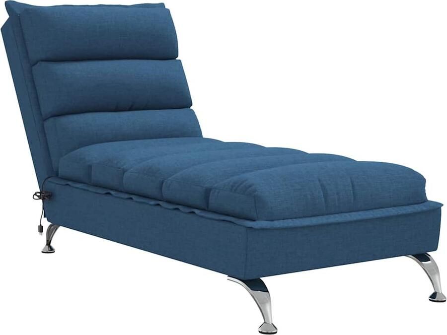 VidaXL Massage chaise longue met kussens stof blauw