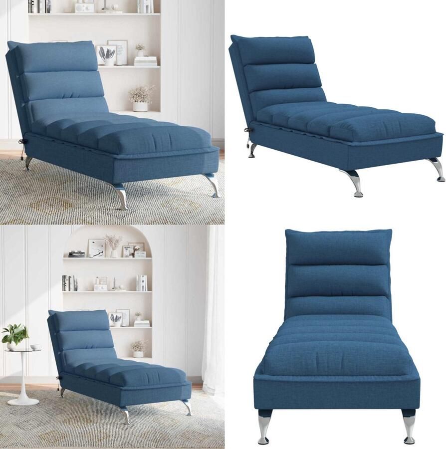 VidaXL Massage chaise longue met kussens stof blauw Massage Chaise Longue Massage Chaise Longues Chaise Longue Stoel Chaise Longue Bank