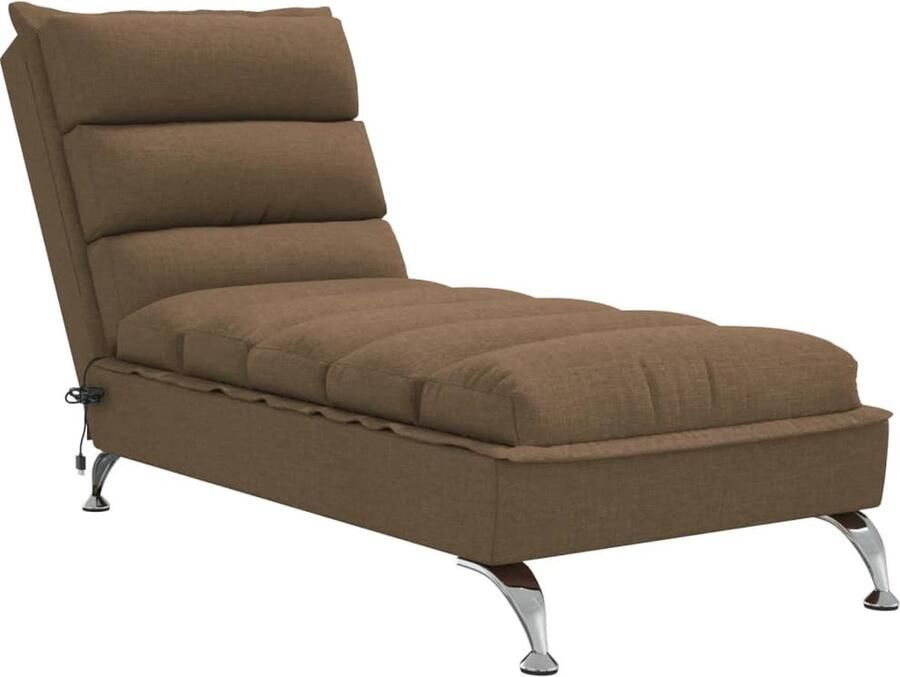 VidaXL Massage chaise longue met kussens stof bruin