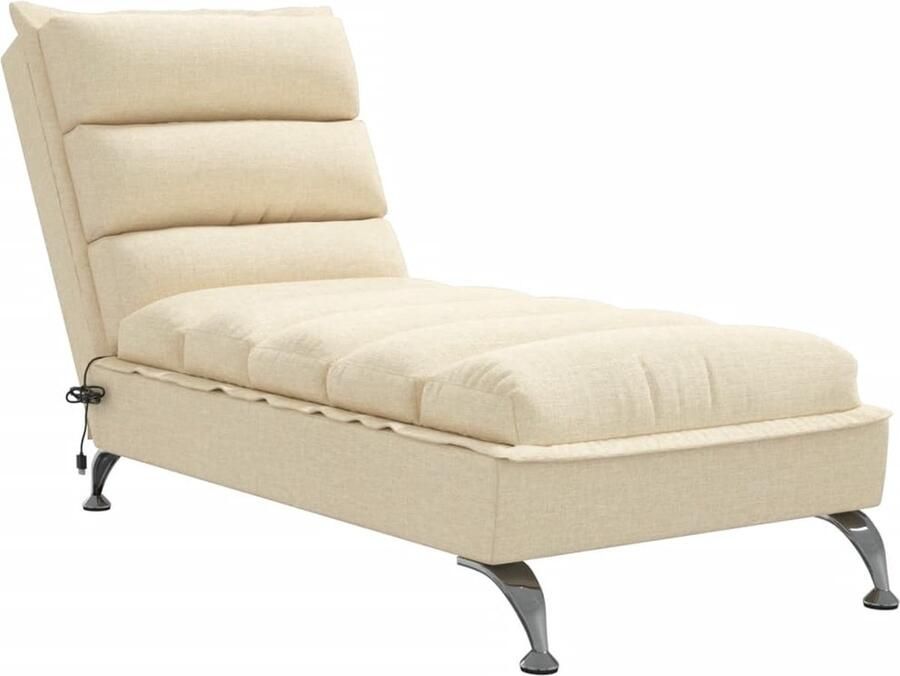 VidaXL Massage chaise longue met kussens stof crÃ¨mekleurig