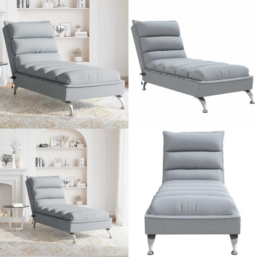 VidaXL Massage chaise longue met kussens stof lichtgrijs Massage Chaise Longue Massage Chaise Longues Chaise Longue Stoel Chaise Longue Bank