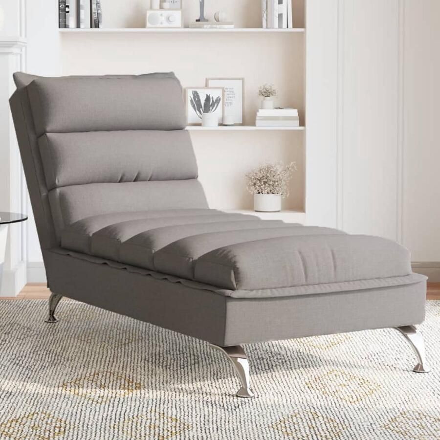 VidaXL Massage chaise longue met kussens stof taupe - Foto 3