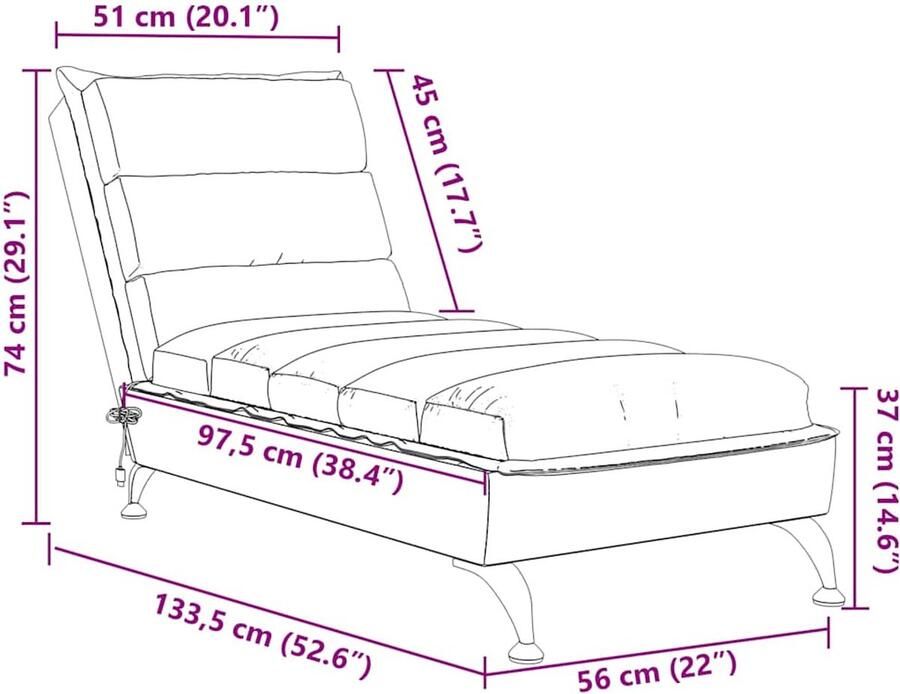 VidaXL Massage chaise longue met kussens stof taupe - Foto 2
