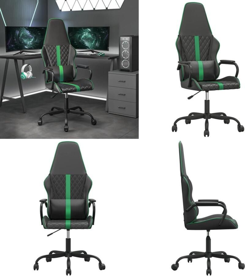 VidaXL Massage gamestoel kunstleer groen en zwart Gamestoel Gamestoelen Gamingstoel Game Stoel