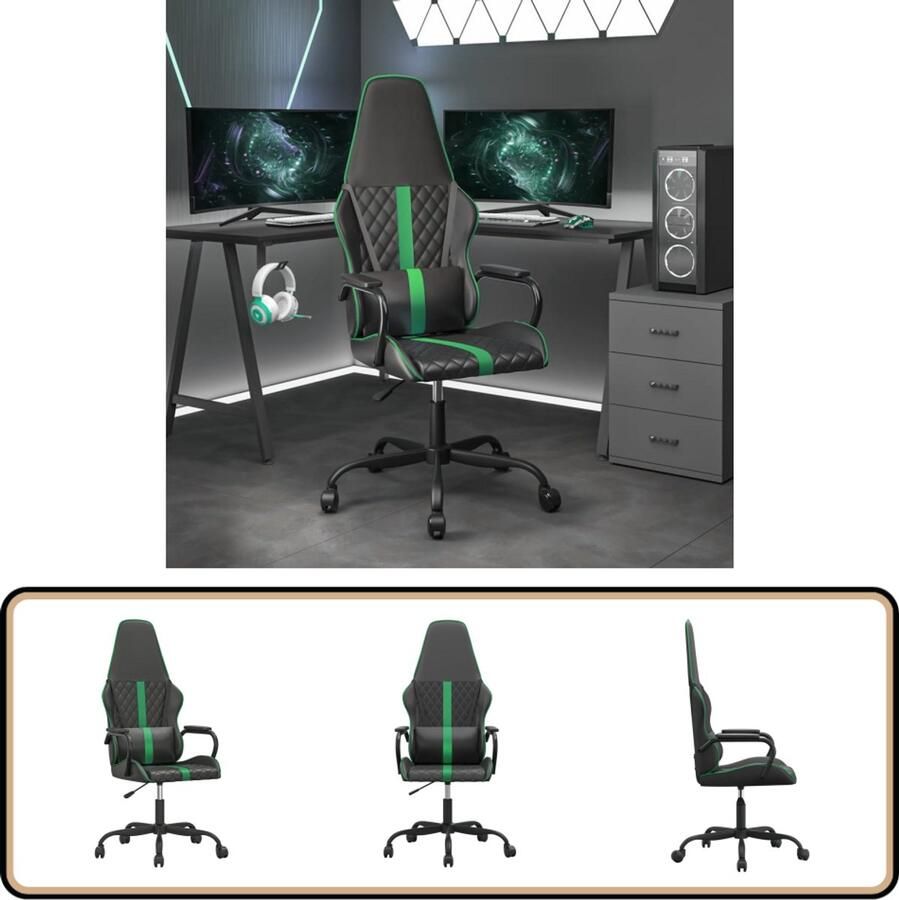 VidaXL Massage Gamestoel Kunstleer Groen Zwart Gamestoel Gamestoelen Gamingstoel Game Stoel