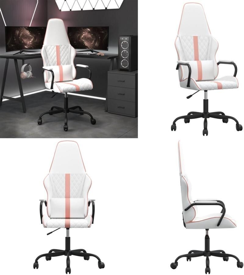 VidaXL Massage gamestoel kunstleer wit en roze Gamestoel Gamestoelen Gamingstoel Game Stoel
