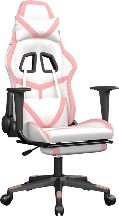 VidaXL Massage Gamestoel Kunstleer Wit en Roze Gamestoel Gamingstoel Massage Functie Ergonomische Stoel Kantoorstoelen Pc Stoel Rozerood Witte Stoel - Foto 2